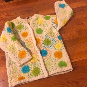 Wool flower firework rainbow cardigan green blue yellow retro vintage